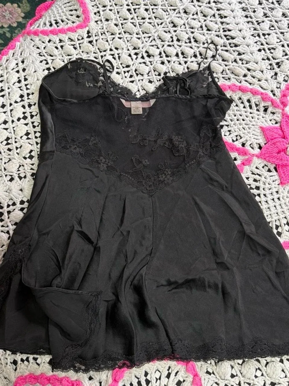 2002 Victorias Secret Black Lace Trim Slip Dress - Women Intimates & Sleepwear